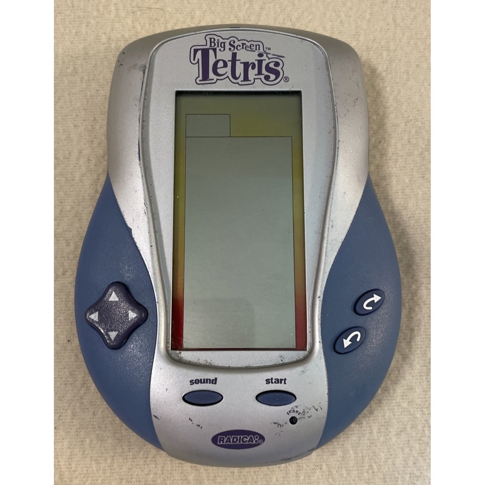 Radica Big Screen Tetris Handheld Electronic Game Blue Silver Vintage Works